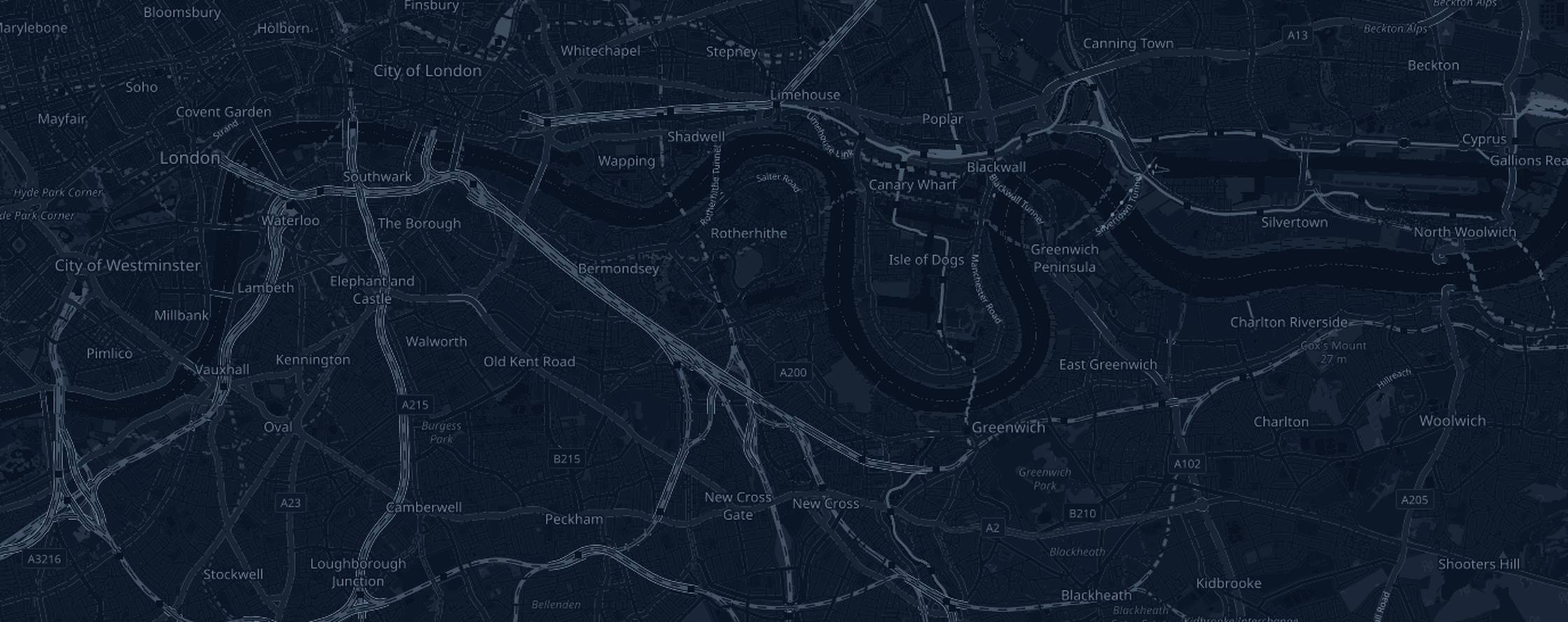 Map of the London Marathon course with the 19 aid tables marked